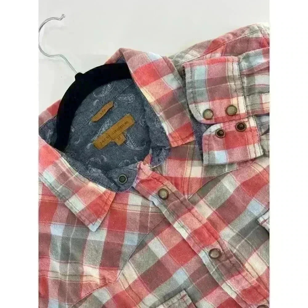 Jachs Girlfriend Bea Women's Shirt Size Medium Plaid Flannel Pearl Snap Western